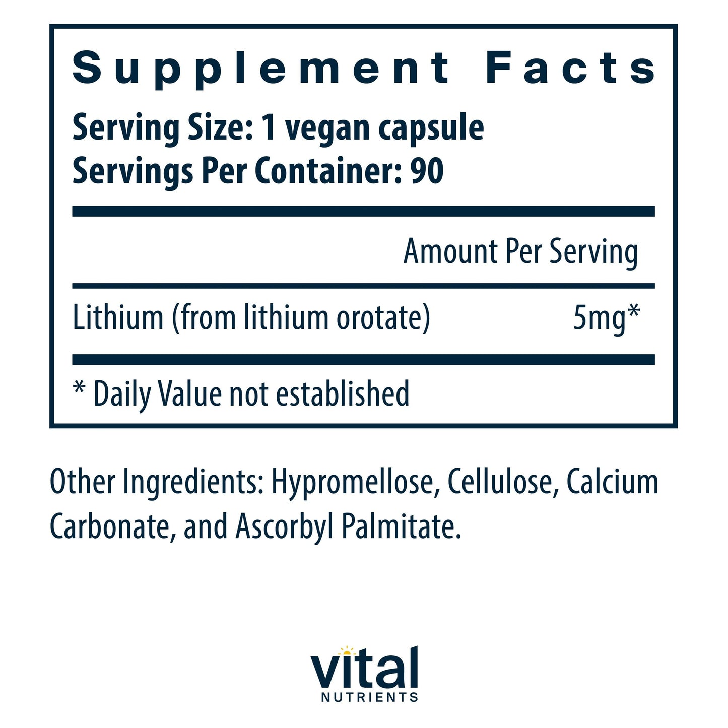 Vital Nutrients Lithium Ootate – Vegan Lithium Supplements for Memory, Mood & Behavioral Health | 5 mg | 90 Capsules