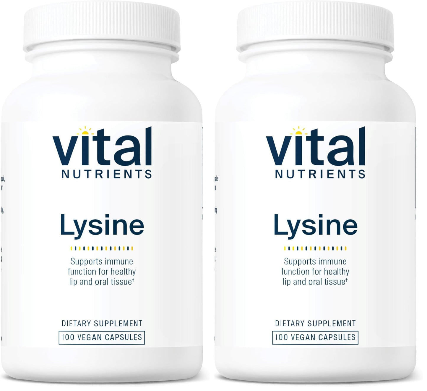 Vital Nutrients Lysine | Immune Support & Lip/Oral Tissue Health | 100 Capsules (Pack of 2)