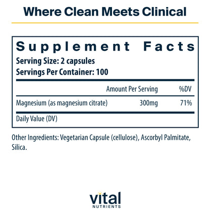 Vital Nutrients Magnesium Citrate 150mg – Sleep & Relaxation Support | Vegan