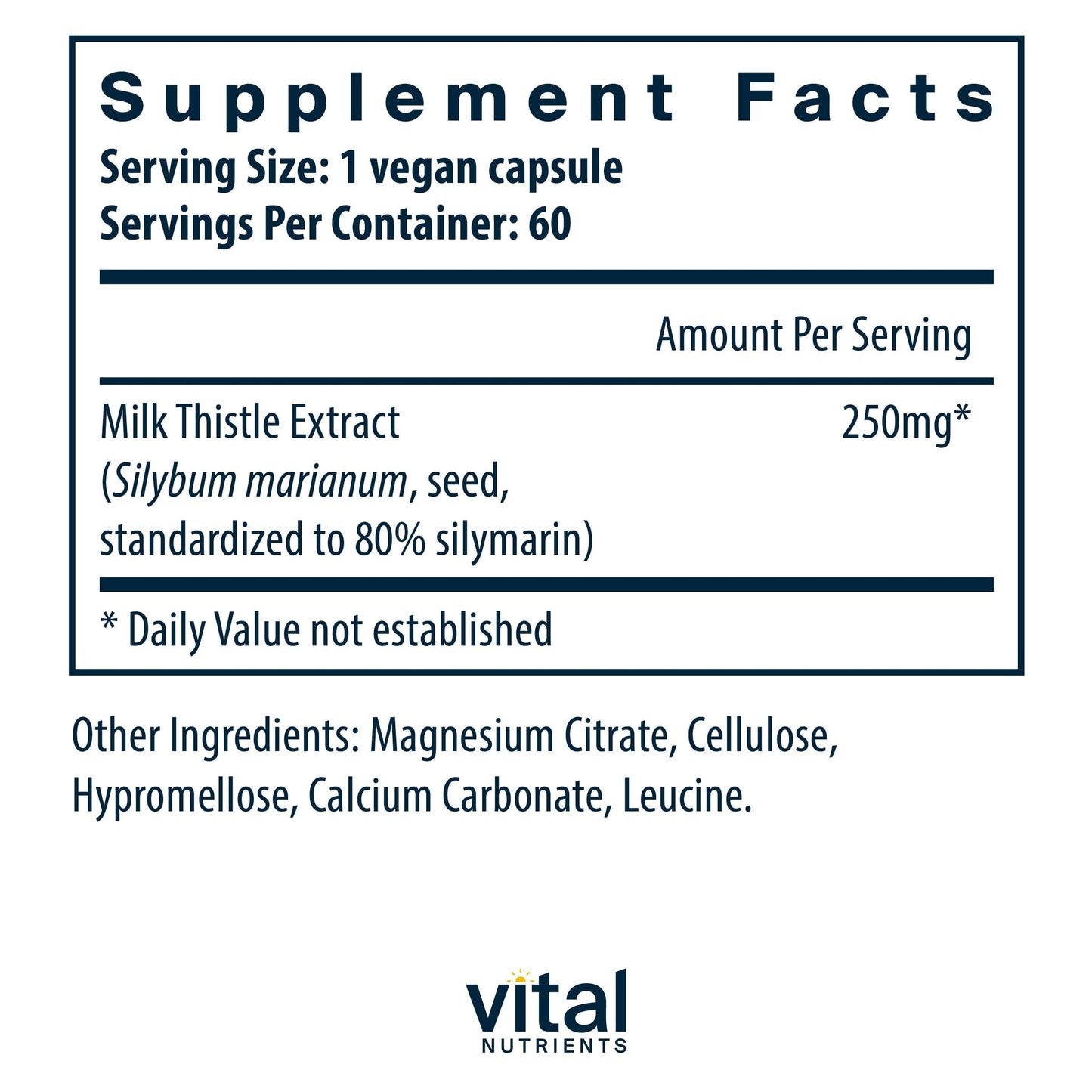 Vital Nutrients Milk Thistle Extract 250mg | Vegan Liver Support | 60 Capsules