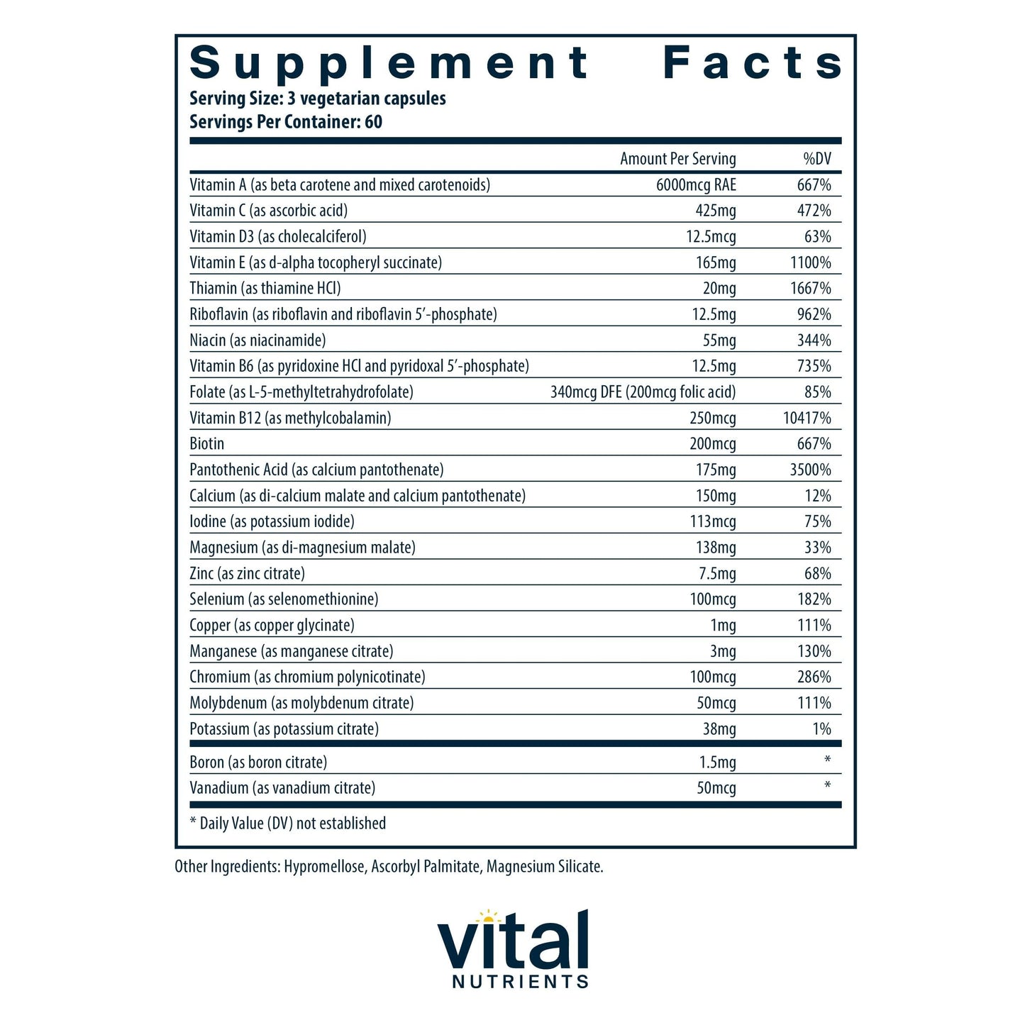 Vital Nutrients Multi-Nutrients 2 - Citrate/Malate Formula (Copper, No Iron) | 180 Vegetarian Capsules