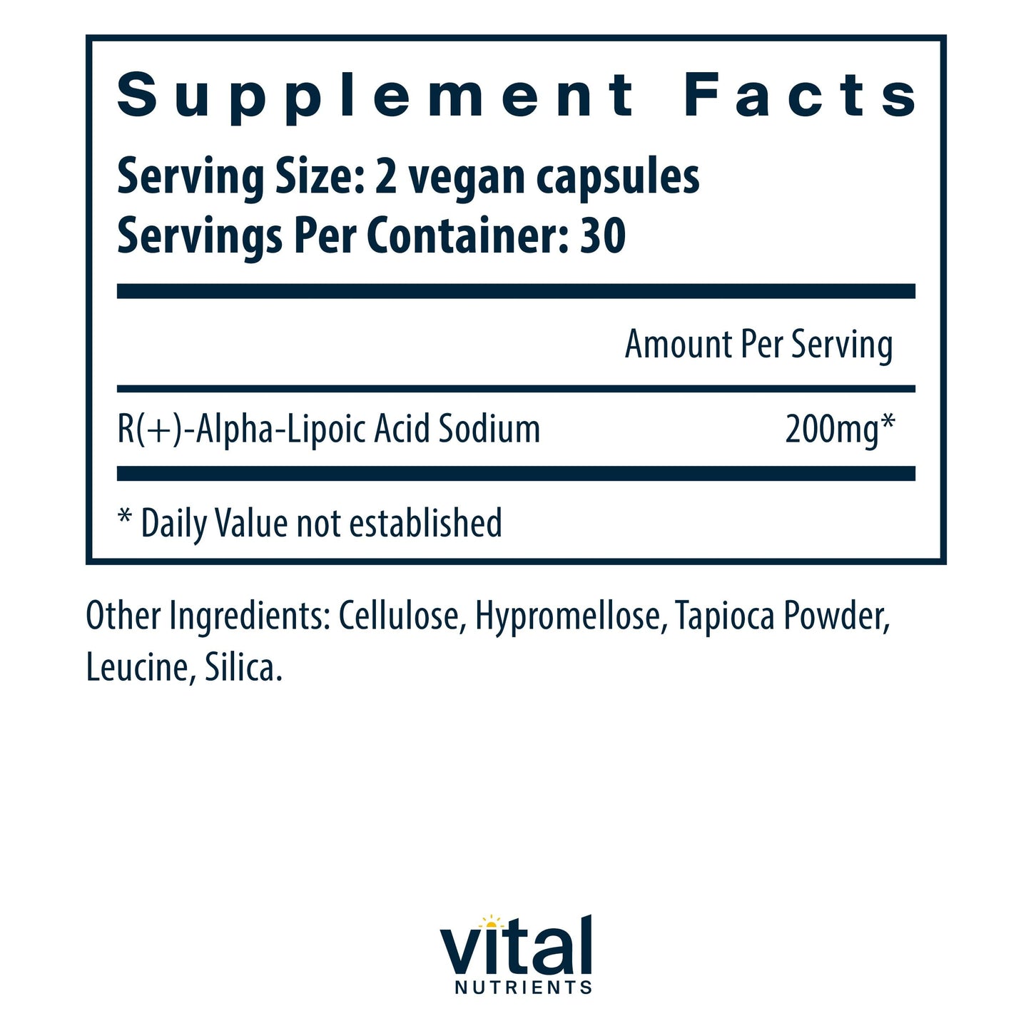 Vital Nutrients R-Lipoic Acid | Active Alpha-Lipoic Acid Antioxidant | ALA Supplement for Healthy Metabolism and Energy | Gluten, Dairy, Soy Free | Non-GMO | 60 Capsules