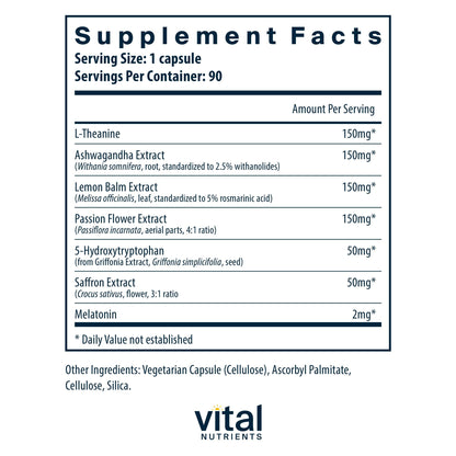Vital Nutrients Sleep + Recover – Vegan Sleep Support with Melatonin, Ashwagandha & L-Theanine – 90 Capsules