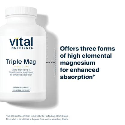 Vital Nutrients Triple Magnesium Complex - 250mg Vegan Magnesium Glycinate, Malate & Oxide | 180 Capsules