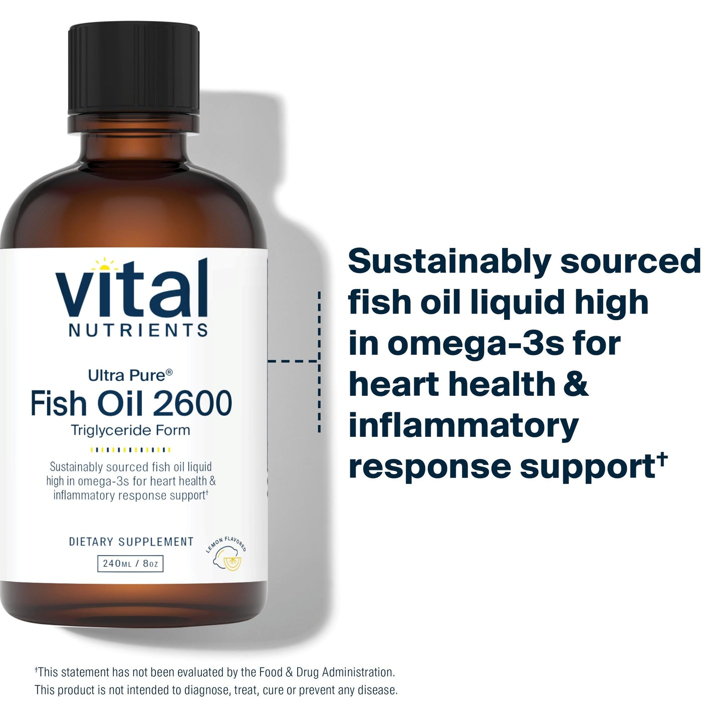 Vital Nutrients Ultra Pure Fish Oil 2600 – Pharmaceutical Grade, Hi-Potency Deep Sea EPA/DHA, 8 oz