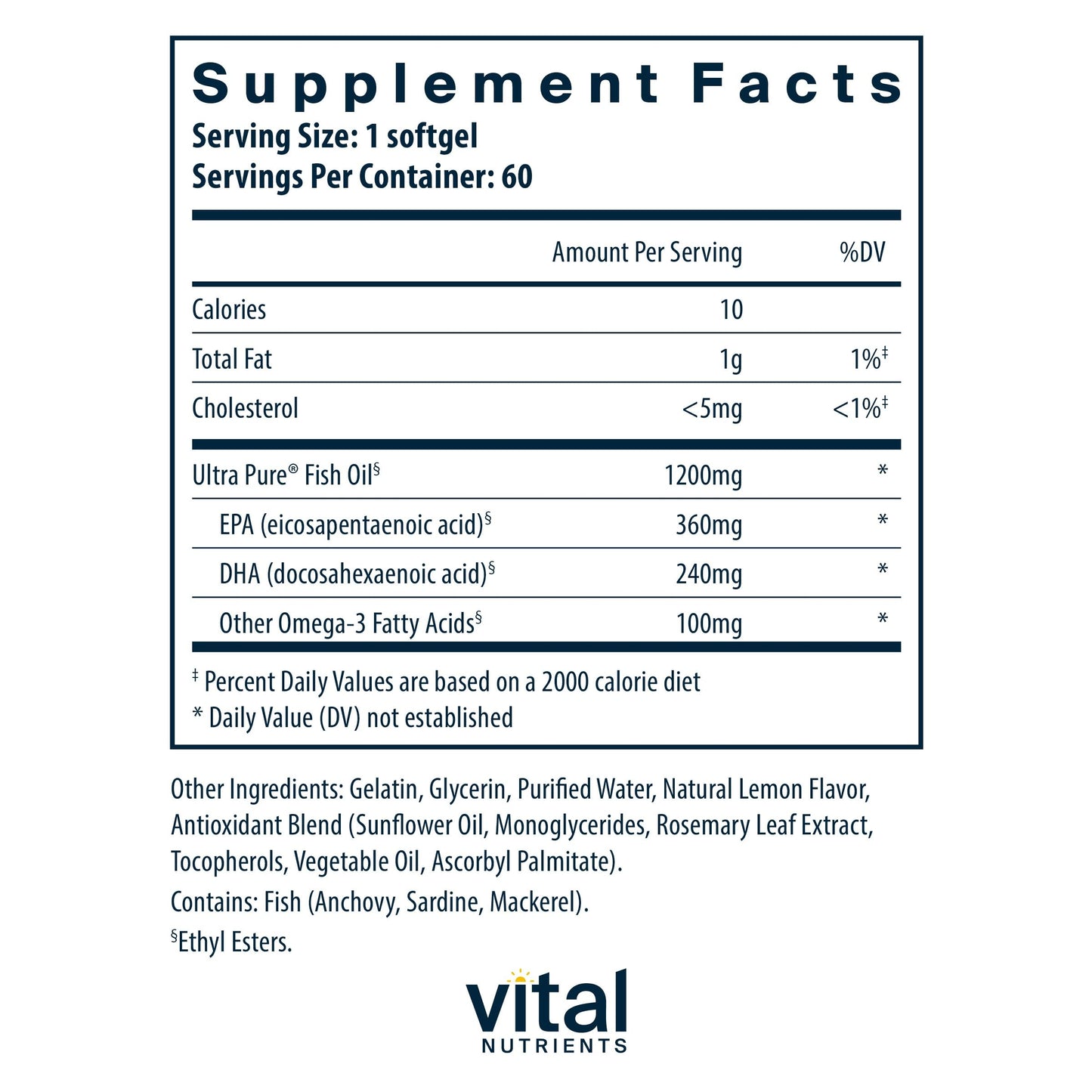 Vital Nutrients Ultra Pure Fish Oil 700 | High EPA & DHA | Lemon | 60 Softgels