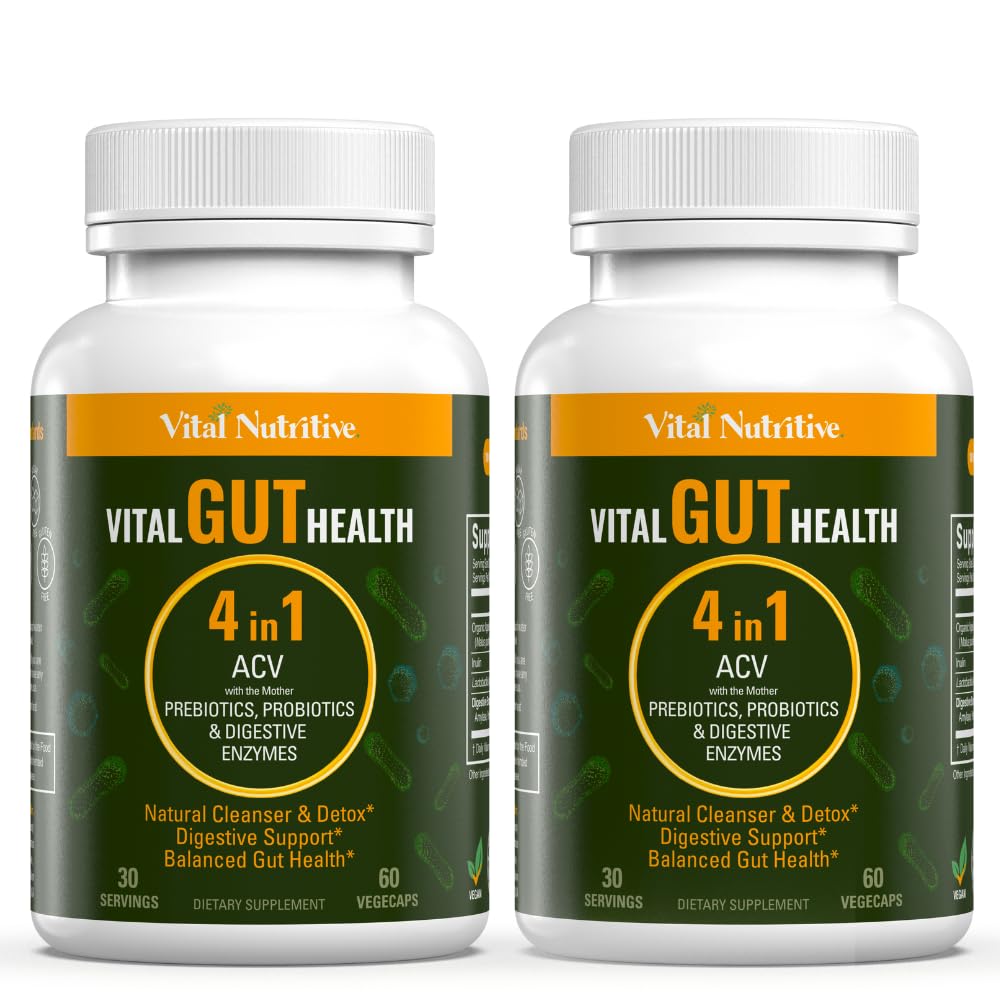 Vital Gut Health 4-in-1 Formula with ACV, Prebiotics & Probiotics | Digestive Enzymes | Vital Nutritive