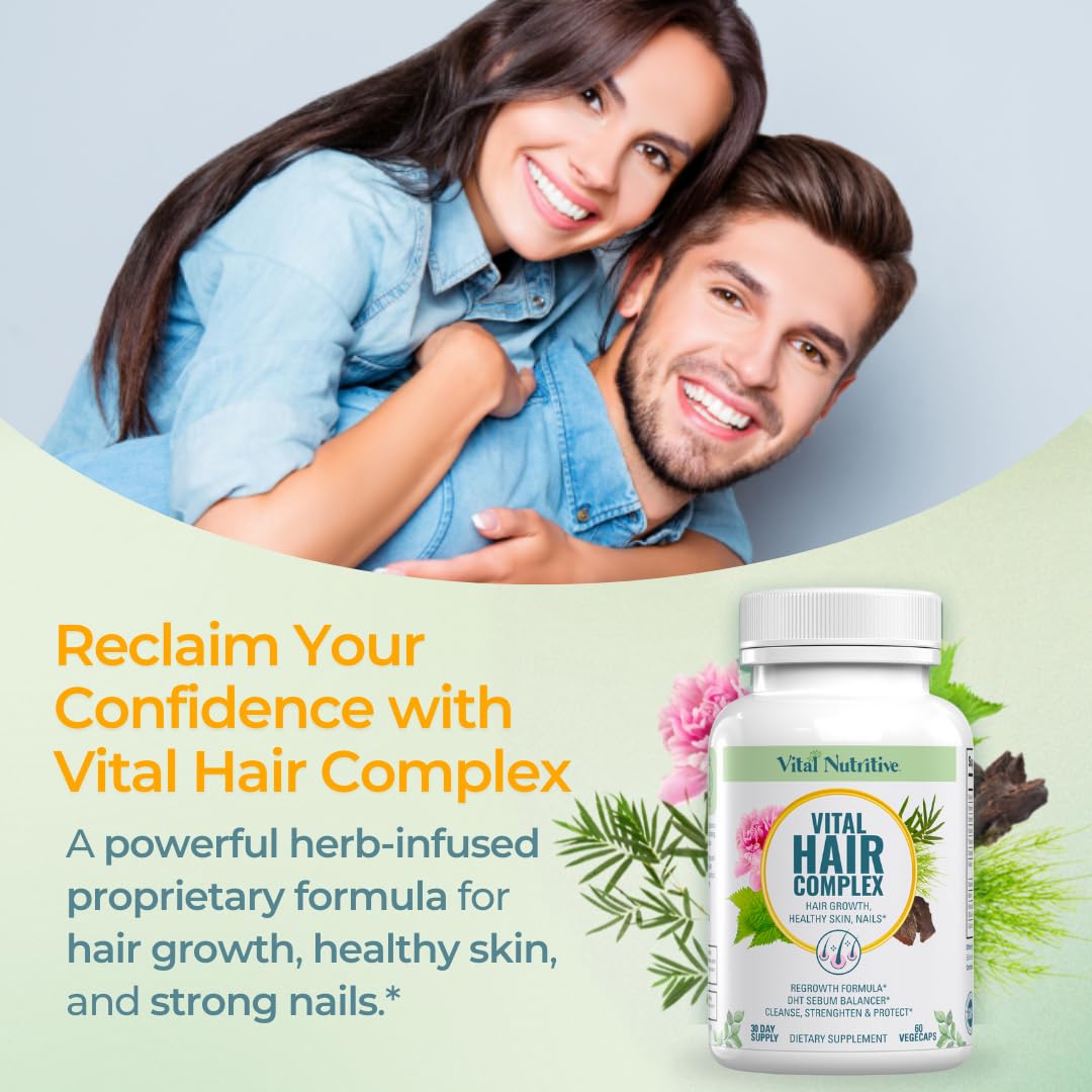 VITAL NUTRITIVE Vital Hair Complex – Biotin & Vitamin B Hair Vitamins for Women & Men (Hormone-Free, Gluten-Free)