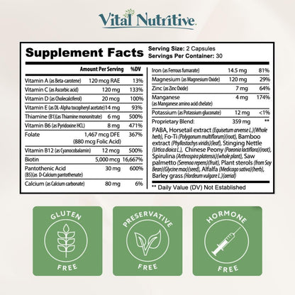 VITAL NUTRITIVE Vital Hair Complex – Biotin & Vitamin B Hair Vitamins for Women & Men (Hormone-Free, Gluten-Free)