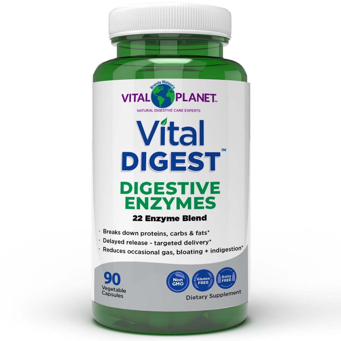 Vital Planet Vital Digest Natural Digestive Enzymes – Supports Protein, Fat & Carbohydrate Breakdown | 90 Capsules (Packaging May Vary)