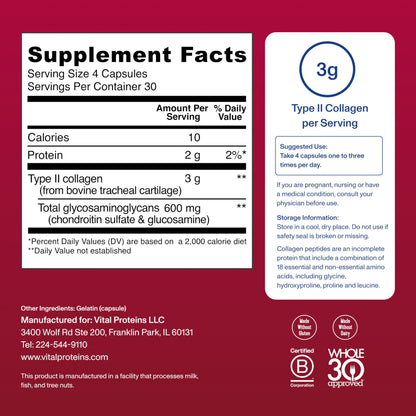 Vital Proteins Cartilage Capsules – Type II Collagen & Chondroitin, 750 mg, 120 Capsules
