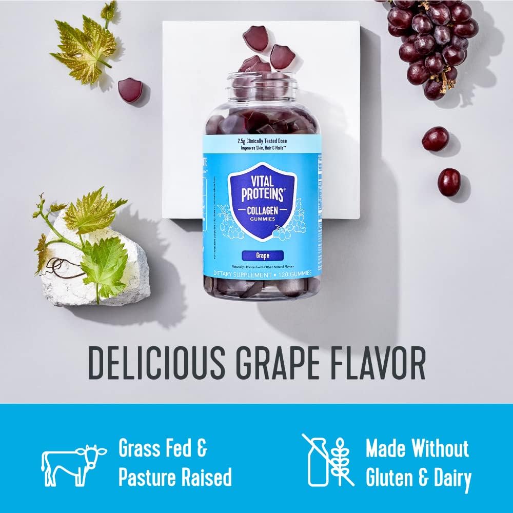 Vital Proteins Collagen Gummies – 2.5g VERISOL, Hair, Skin & Nails, Grape, 120 ct