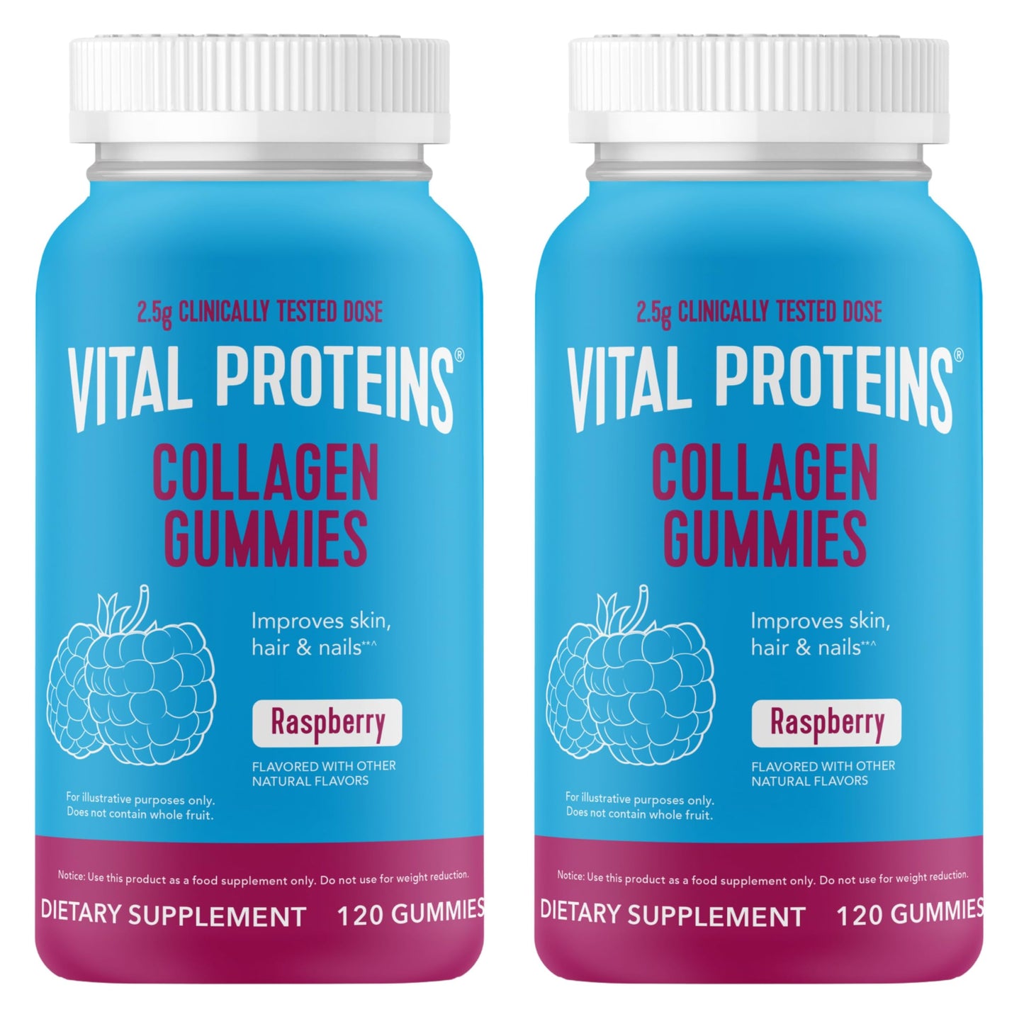 Vital Proteins Collagen Gummies – 2.5g VERISOL Collagen Peptides for Hair, Skin, Nails & Wrinkles | 120 ct Bottle, Pack of 2, Raspberry Flavor