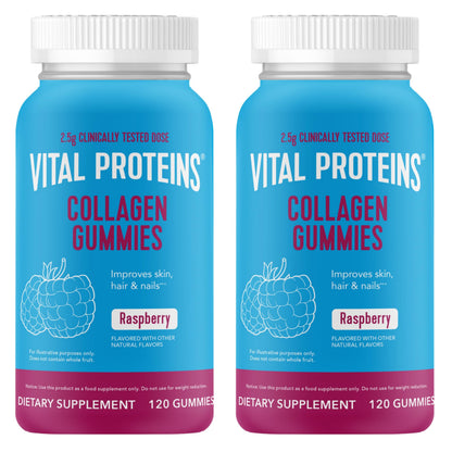 Vital Proteins Collagen Gummies – 2.5g VERISOL Collagen Peptides for Hair, Skin, Nails & Wrinkles | 120 ct Bottle, Pack of 2, Raspberry Flavor