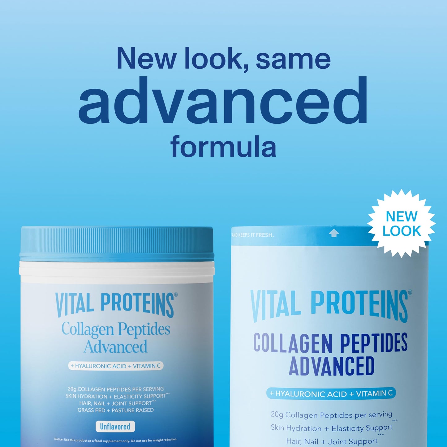 Vital Proteins Collagen Peptides Powder with Hyaluronic Acid & Vitamin C - Unflavored, 13 Servings
