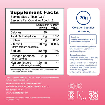 Vital Proteins Collagen Peptides Advanced – Strawberry Lemon, 10.5 oz