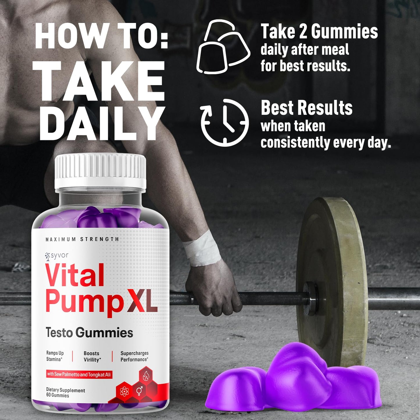 Vital Pump XL Testo Gummies - Official Vital Pump XL Male Performance Gummies (60 Gummies) - All-Natural Formula