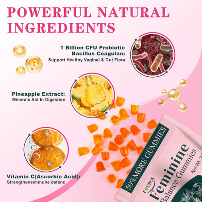 Vital Source Premium Feminine Balance Gummies - Vaginal Probiotic, pH & Immune Support, Pineapple