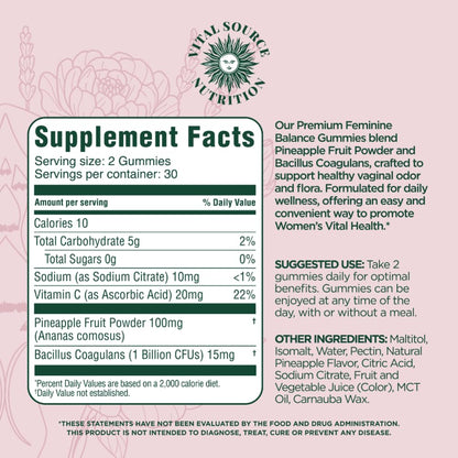 Vital Source Nutrition Premium Feminine Balance Gummies - Women's Health, Immune Support - Vegan & Gluten-Free (60 Gummies)