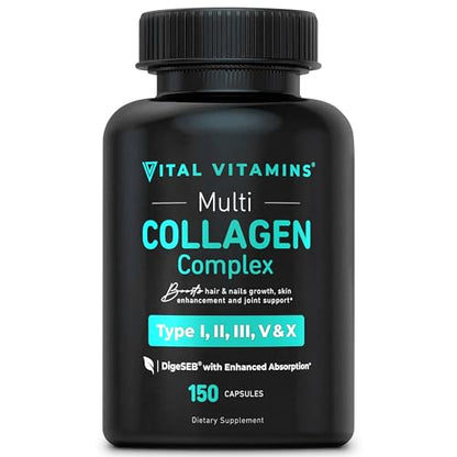 Vital Vitamins Multi Collagen - 5 Types I-V-X - Grass-Fed, 150 Capsules