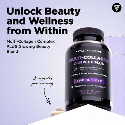 Vital Vitamins Multi Collagen Complex Plus - 150 Capsules | Hair, Skin, Nails