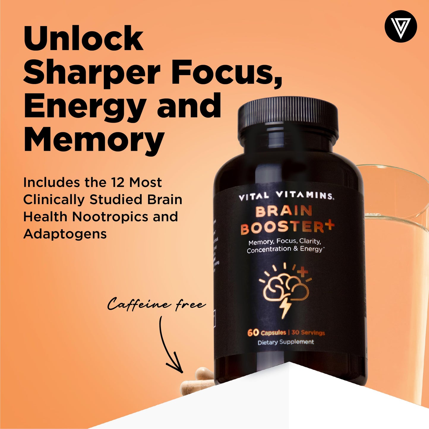 Vital Vitamins Nootropic Brain Supplement Plus – Memory & Focus (Lion's Mane) 60 Caps