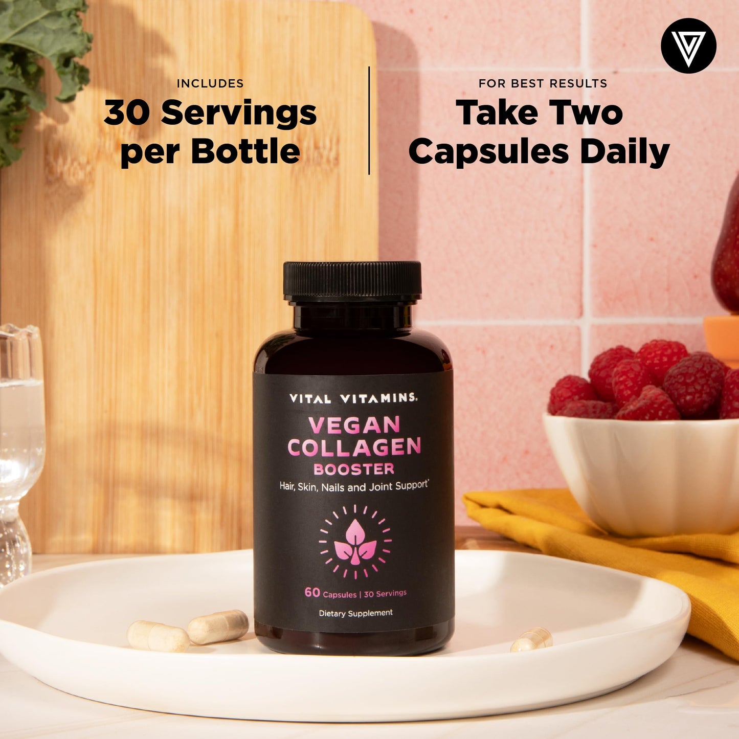Vital Vitamins Vegan Collagen Booster - Plant-Based, Silica & Hyaluronic Acid - 60 Capsules