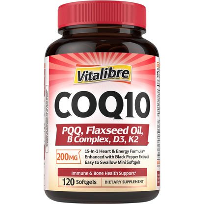 Vitalibre CoQ10 200mg + PQQ - Heart Health, Energy & Immunity | 120 Softgels