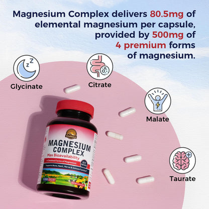 Vitalitown Magnesium Complex 500mg - Four Chelated Forms, NSF Certified