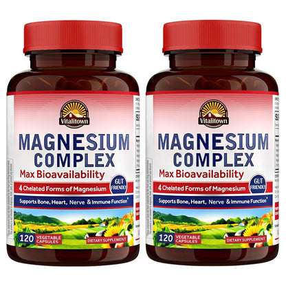 Vitalitown Magnesium Complex 2 Packs - 240 Capsules | NSF Certified Chelated Magnesium Glycinate, Malate, Taurate & Citrate