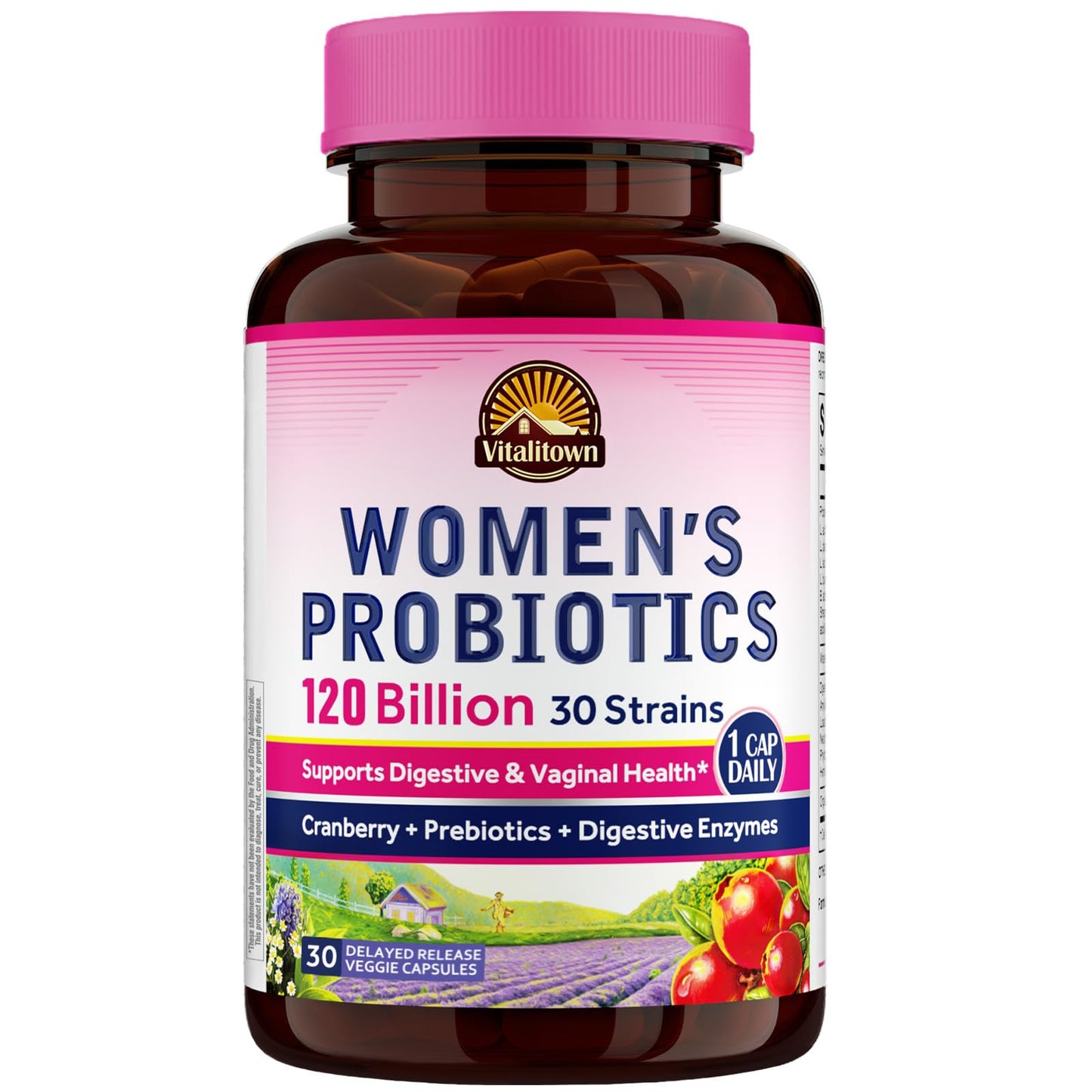 Vitalitown Probiotics for Women – 120 Billion CFUs, 30 Strains, Prebiotics & Enzymes | Vegan