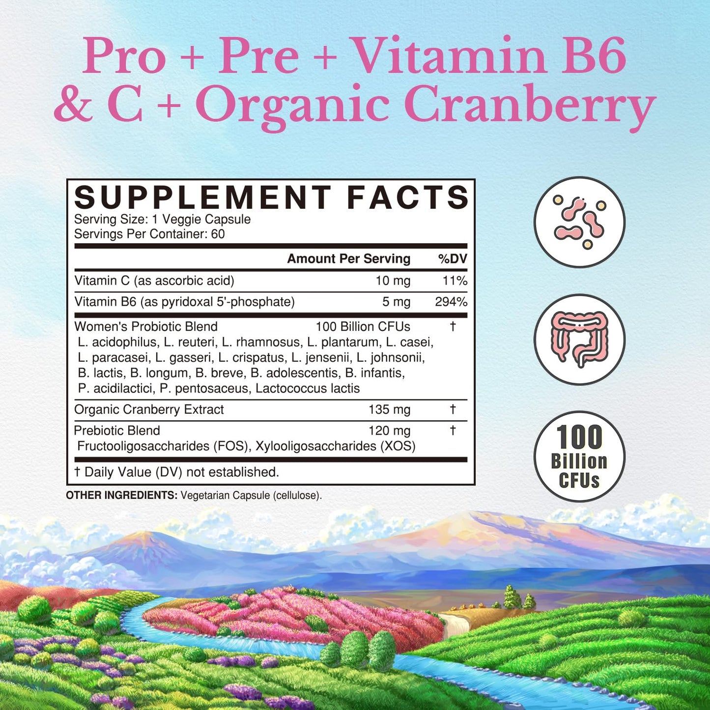 Vitalitown Women’s Probiotics – 100B CFUs, 18 Strains | 60 Vegan Caps