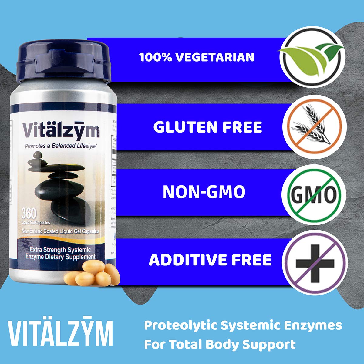 VITÄLZYM Proteolytic Systemic Enzymes Liquid Gel Capsules – Serrapeptase, Joint & Immune Support, 360 Capsules