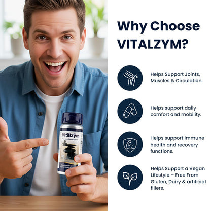 VITÄLZYM Proteolytic Systemic Enzymes Liquid Gel Capsules with Serrapeptase | Immune & Joint Support