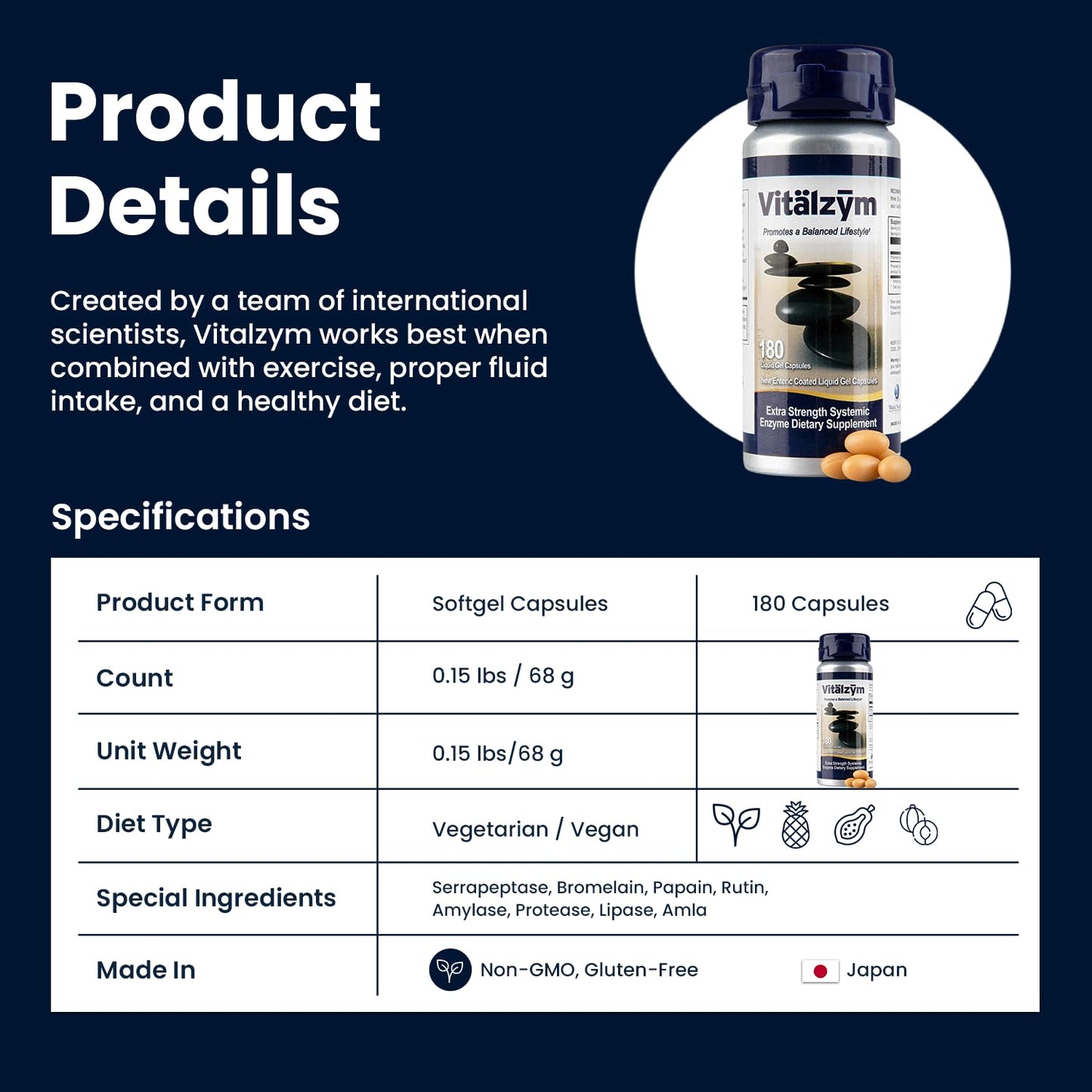 VITÄLZYM Proteolytic Systemic Enzymes Liquid Gel Capsules with Serrapeptase | Immune & Joint Support