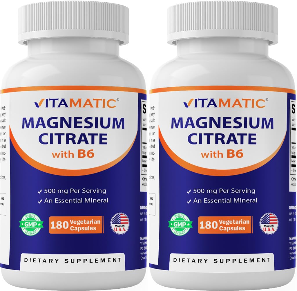 Vitamatic 2 Pack Magnesium Citrate 500 mg – 180 Vegetarian Capsules | Added B6