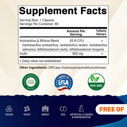 Vitamatic Acidophilus Bifidus 25 Billion DR Capsule – 60 Count | Digestive Support