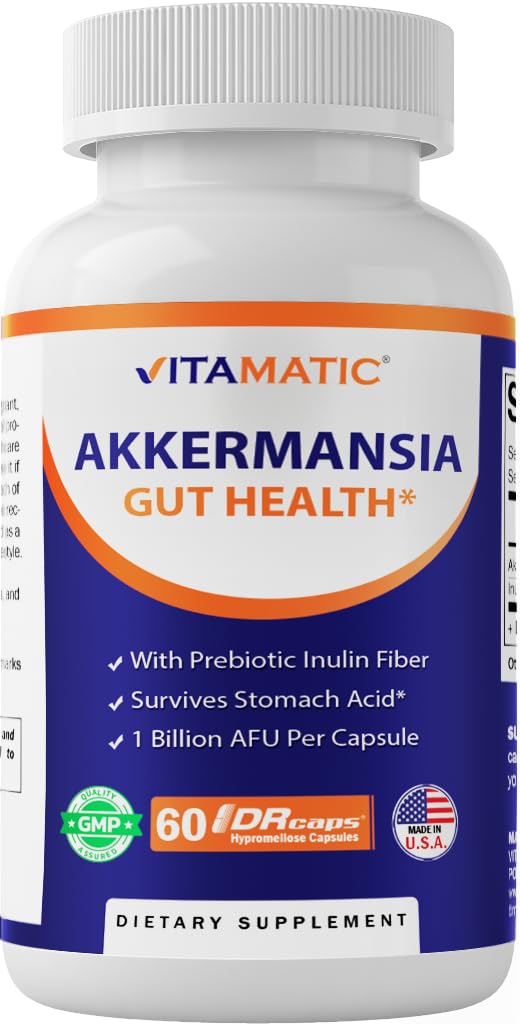 Vitamatic Akkermansia Muciniphila Gut Health - 60 DR Capsules (Delayed Release) - Prebiotic Inulin