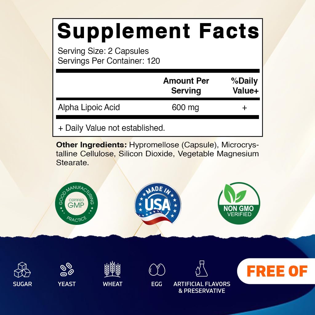 Vitamatic ALA 600mg – 240 Veg Capsules (Pack of 2) | Non-GMO & Gluten Free