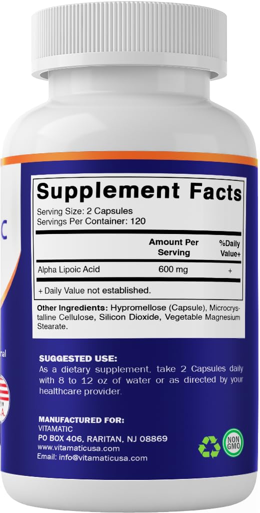 Vitamatic ALA 600mg – 240 Veg Capsules (Pack of 2) | Non-GMO & Gluten Free