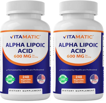 Vitamatic ALA 600mg – 240 Veg Capsules (Pack of 2) | Non-GMO & Gluten Free