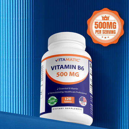 Vitamatic Vitamin B6 500 mg – 120 Vegetarian Tablets | 2-Pack – Energy, Metabolism & Immune Support