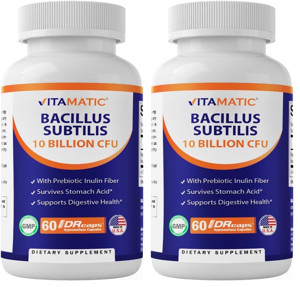 Vitamatic Bacillus Subtilis 10 Billion DR Capsule – 60 Count (Pack of 2) | Digestive & Immune Support