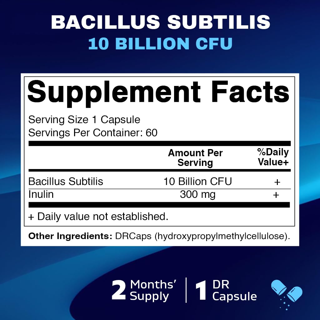 Vitamatic Bacillus Subtilis 10 Billion DR Capsule – 60 Count (Pack of 2) | Digestive & Immune Support