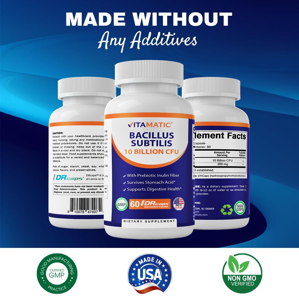 Vitamatic Bacillus Subtilis 10 Billion DR Capsule – 60 Count (Pack of 2) | Digestive & Immune Support