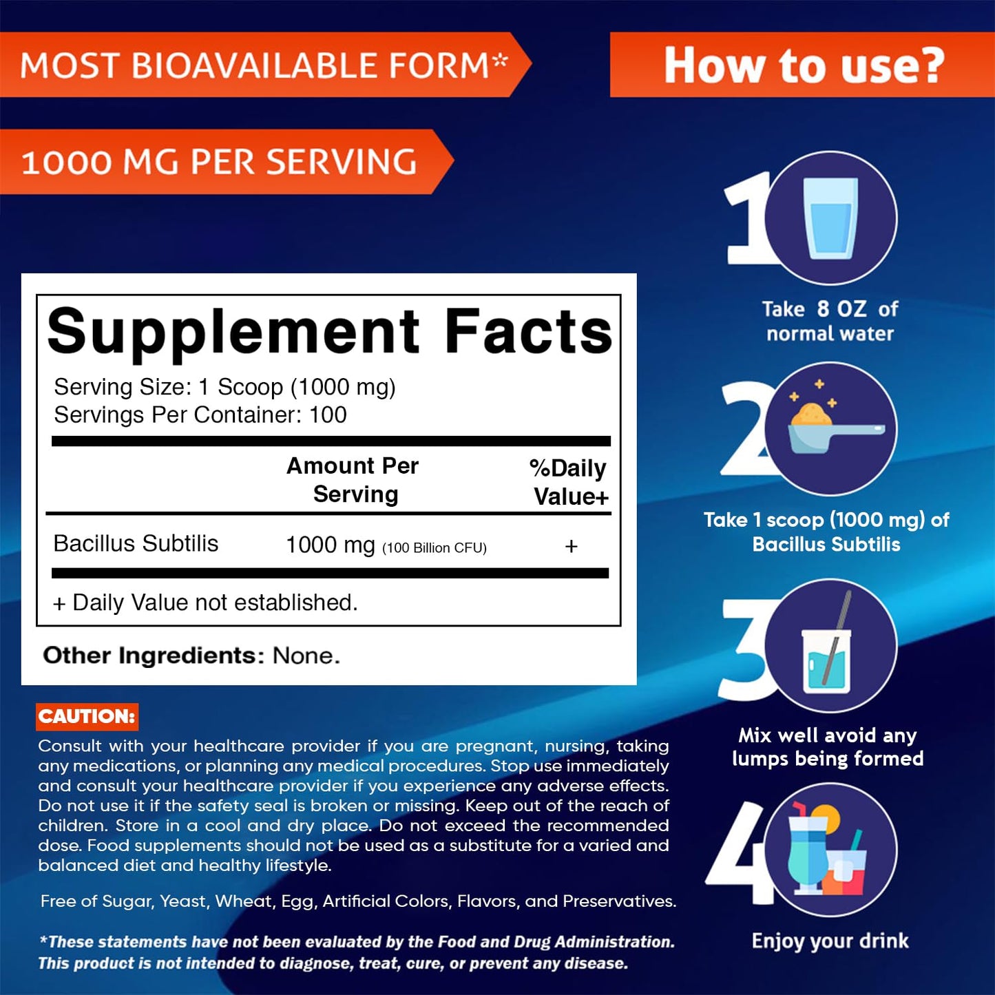 Vitamatic Bacillus Subtilis Probiotic Powder – 100 Billion per Serving, 100 g