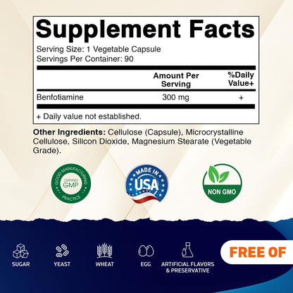 Vitamatic Benfotiamine 300 mg – Fat-Soluble Vitamin B1 – 180 Vegetarian Capsules (2 Bottles)