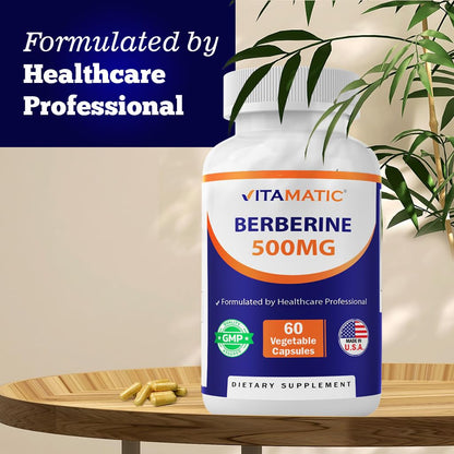 Vitamatic Berberine 500mg – 60 Veg Capsules – Made in USA, Gluten Free, Non-GMO (2 Bottles)