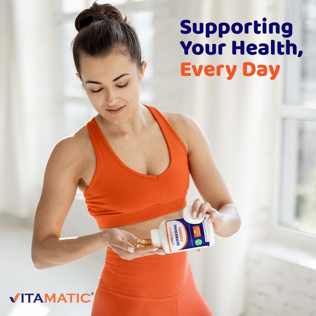 Vitamatic Berberine 500mg – 60 Veg Capsules – Made in USA, Gluten Free, Non-GMO (2 Bottles)