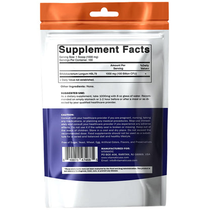 Vitamatic Bifidobacterium Longum Probiotic Powder – Digestive Health Support | 100 g, 100 Servings